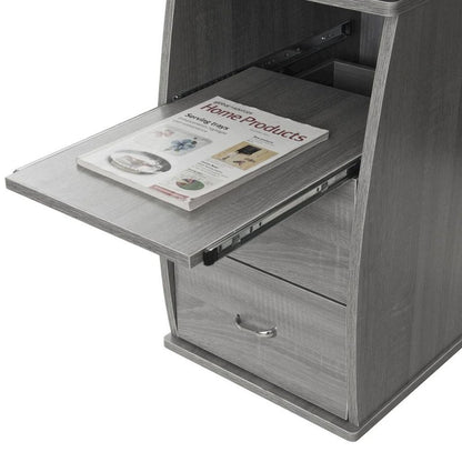Gray Office Desk with Storage, Writing Wood Desk with 2 Drawers, Shelves