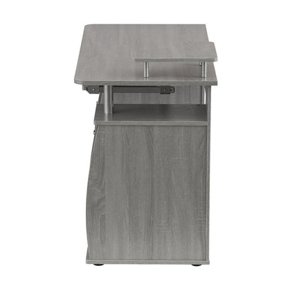 Gray Office Desk with Storage, Writing Wood Desk with 2 Drawers, Shelves