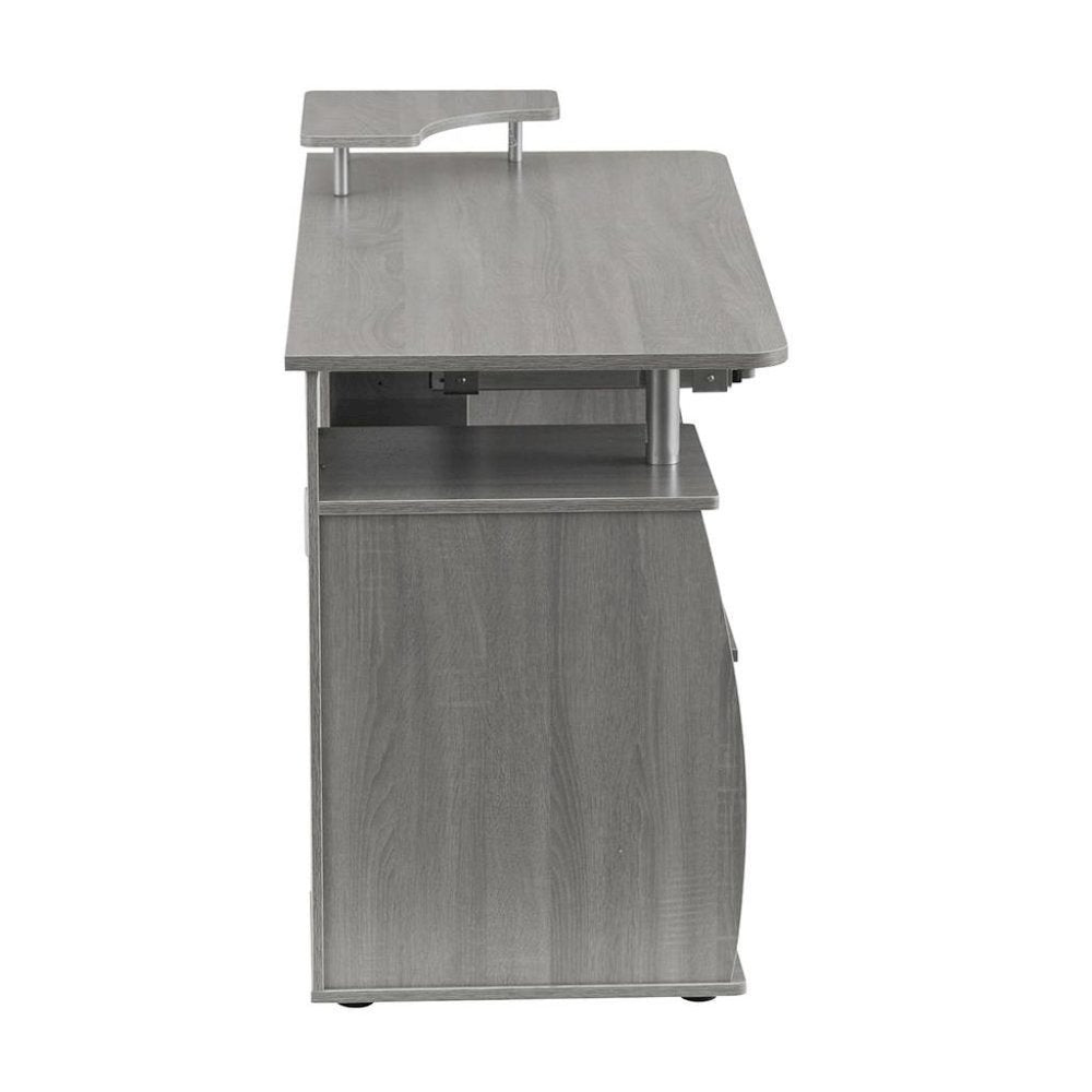 Gray Office Desk with Storage, Writing Wood Desk with 2 Drawers, Shelves