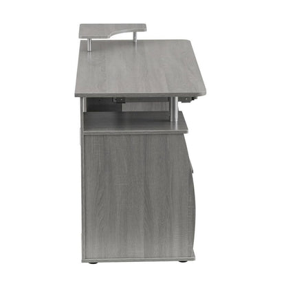 Gray Office Desk with Storage, Writing Wood Desk with 2 Drawers, Shelves