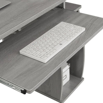 Gray Office Desk with Storage, Writing Wood Desk with 2 Drawers, Shelves