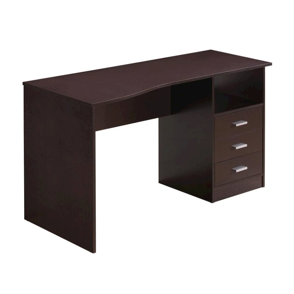 Brown Wood Desk With 3 Storage Drawers And Shelf, Home Office Writing Table