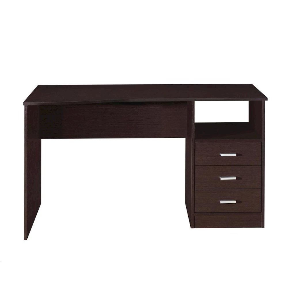 Brown Wood Desk With 3 Storage Drawers And Shelf, Home Office Writing Table