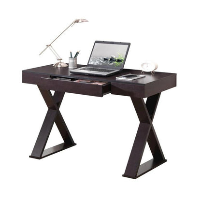 Espresso Brown Desk With Drawer, Modern Wood Table For Home Office Use