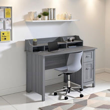 Wood Desk with Drawer, Door and 6 Shelves, Gray Office Writing Desk with Storage