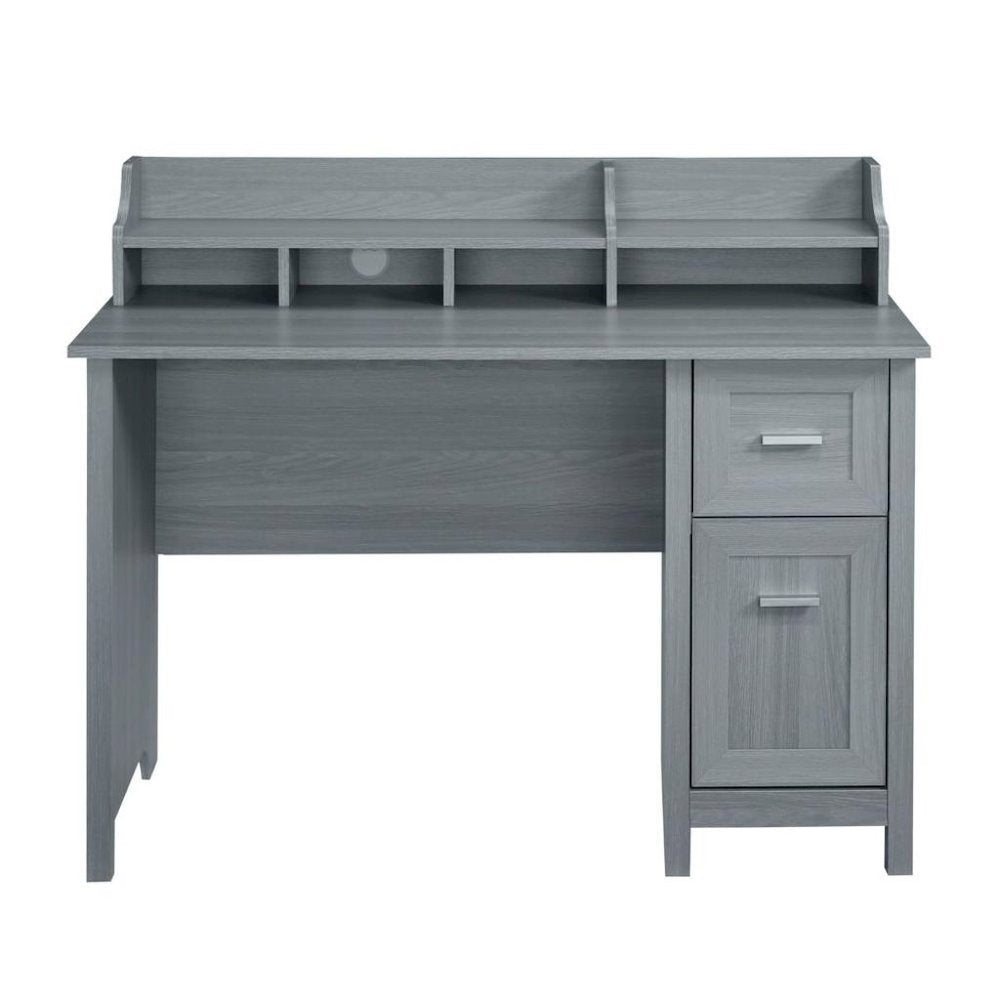 Wood Desk with Drawer, Door and 6 Shelves, Gray Office Writing Desk with Storage