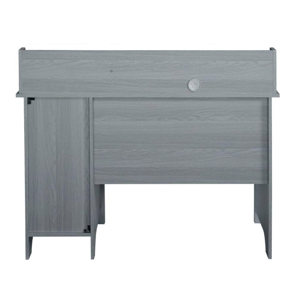 Wood Desk with Drawer, Door and 6 Shelves, Gray Office Writing Desk with Storage