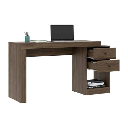 Brown Desk with Storage, Office Desk with 2 Drawers, 1 Shelf, Expandable Top