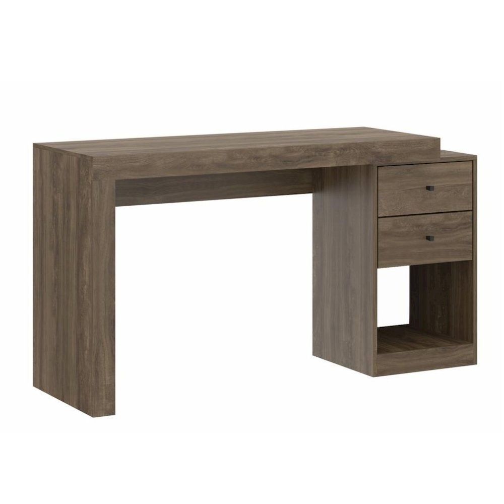Brown Desk with Storage, Office Desk with 2 Drawers, 1 Shelf, Expandable Top