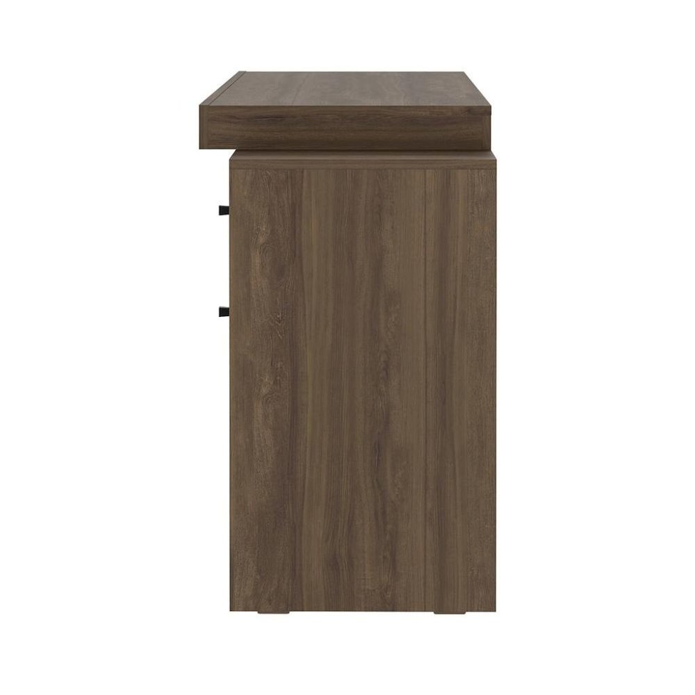 Brown Desk with Storage, Office Desk with 2 Drawers, 1 Shelf, Expandable Top