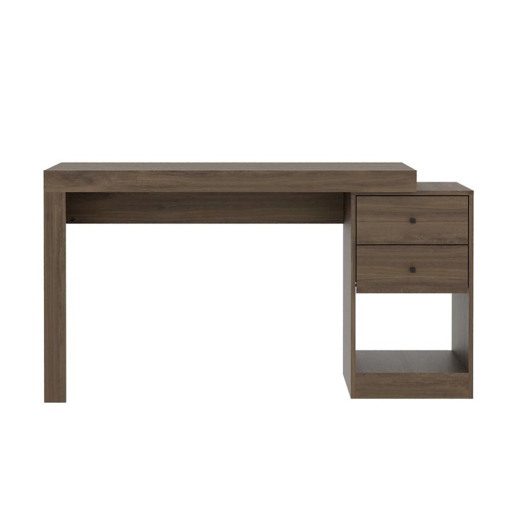 Brown Desk with Storage, Office Desk with 2 Drawers, 1 Shelf, Expandable Top