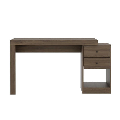 Brown Desk with Storage, Office Desk with 2 Drawers, 1 Shelf, Expandable Top