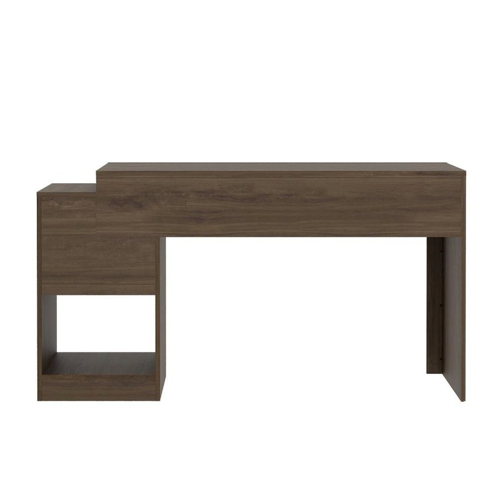 Brown Desk with Storage, Office Desk with 2 Drawers, 1 Shelf, Expandable Top