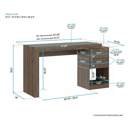 Brown Desk with Storage, Office Desk with 2 Drawers, 1 Shelf, Expandable Top