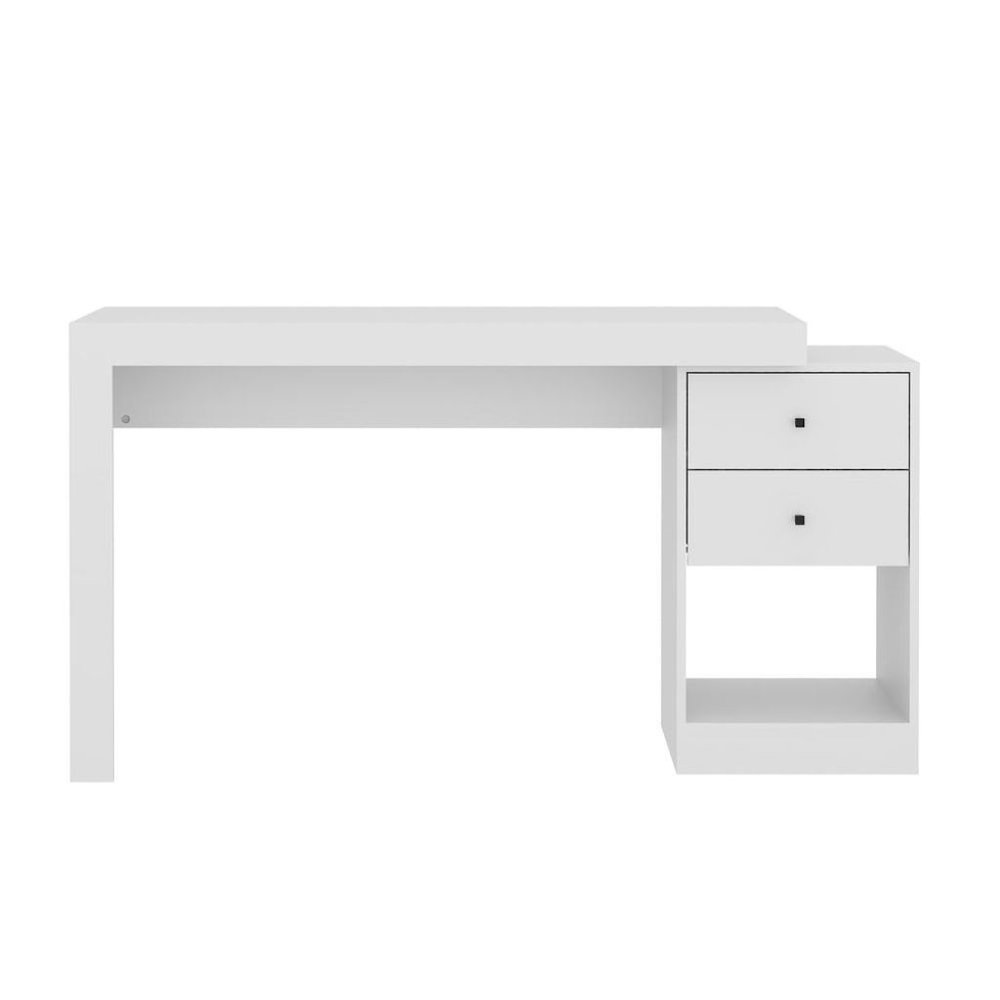 White Desk with Storage, Office Desk with 2 Drawers, 1 Shelf, Expandable Top