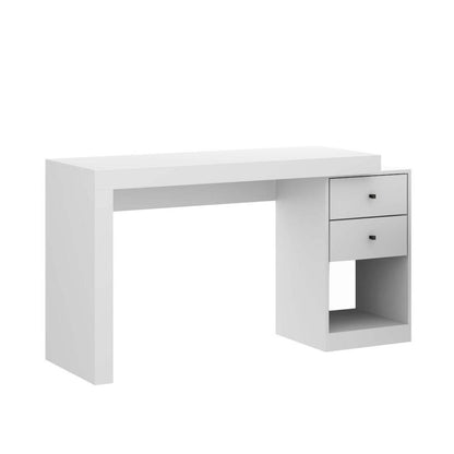 White Desk with Storage, Office Desk with 2 Drawers, 1 Shelf, Expandable Top