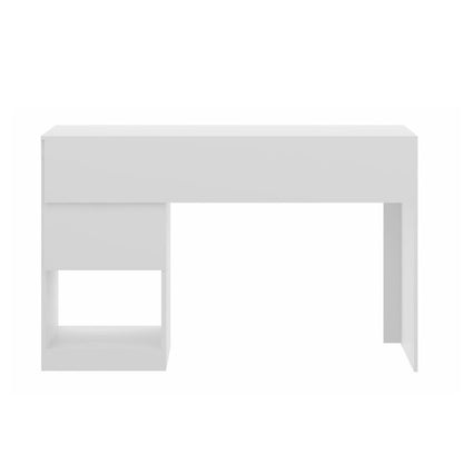 White Desk with Storage, Office Desk with 2 Drawers, 1 Shelf, Expandable Top