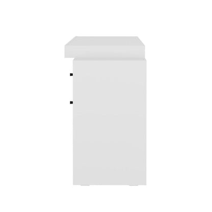 White Desk with Storage, Office Desk with 2 Drawers, 1 Shelf, Expandable Top