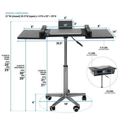Gray Folding Desk With Adjustable Height And Panels, Portable Laptop Table