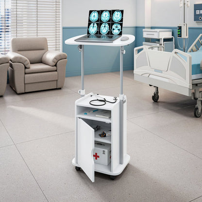 Sit-to-Stand Rolling Adjustable Laptop Cart With Storage, White