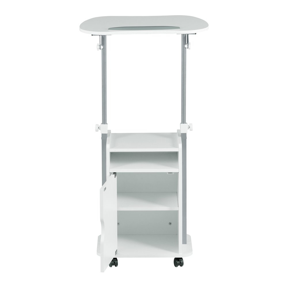 Sit-to-Stand Rolling Adjustable Laptop Cart With Storage, White