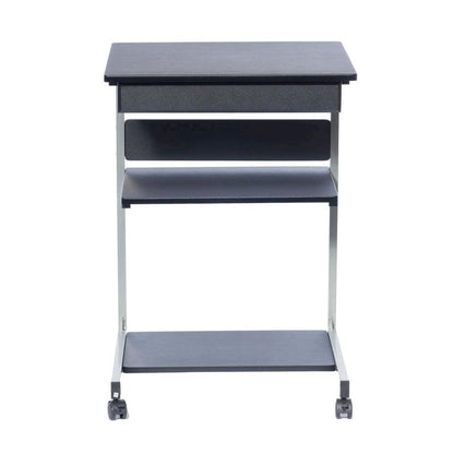 Gray Computer Cart With Storage Drawer, Dual Shelves And Metal Frame