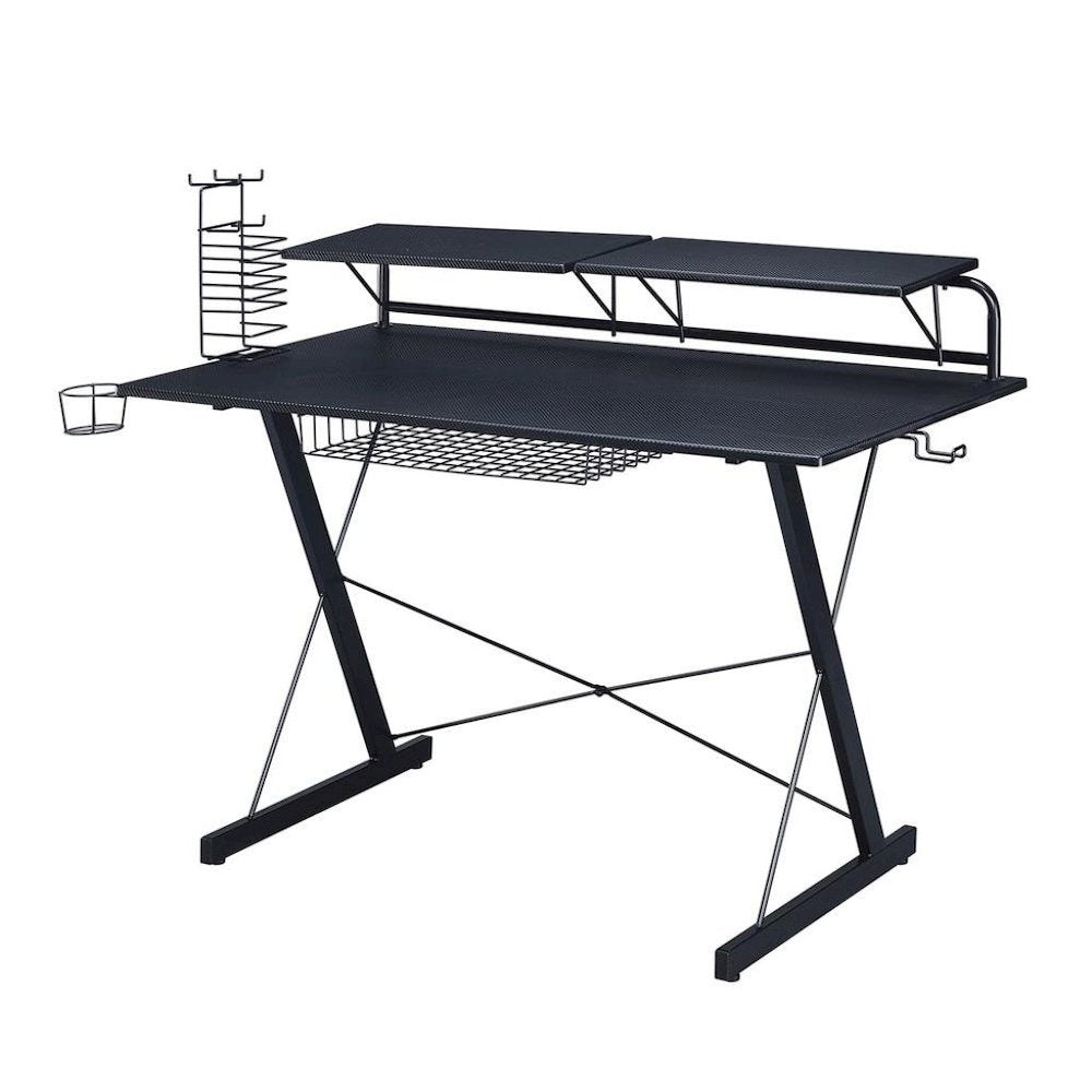Black Gaming Table With Storage Tray, CD Rack, Cup Holder, For Game Room Use
