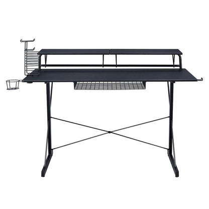 Black Gaming Table With Storage Tray, CD Rack, Cup Holder, For Game Room Use