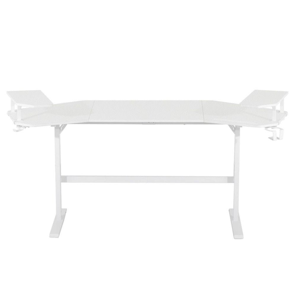 White Gaming Desk with Wheels, Adjustable PC Desk Table for Gamers