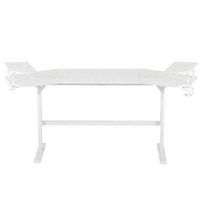 White Gaming Desk with Wheels, Adjustable PC Desk Table for Gamers