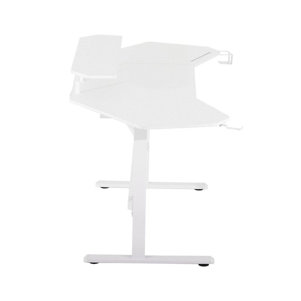 White Gaming Desk with Wheels, Adjustable PC Desk Table for Gamers