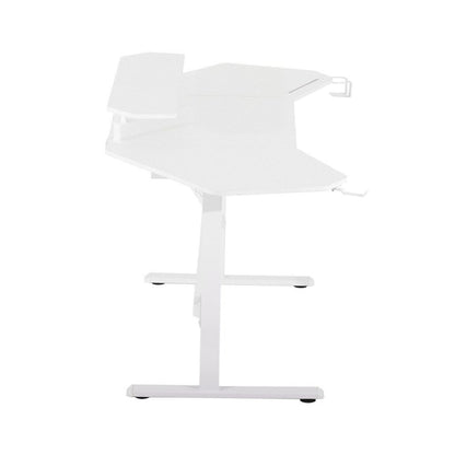 White Gaming Desk with Wheels, Adjustable PC Desk Table for Gamers