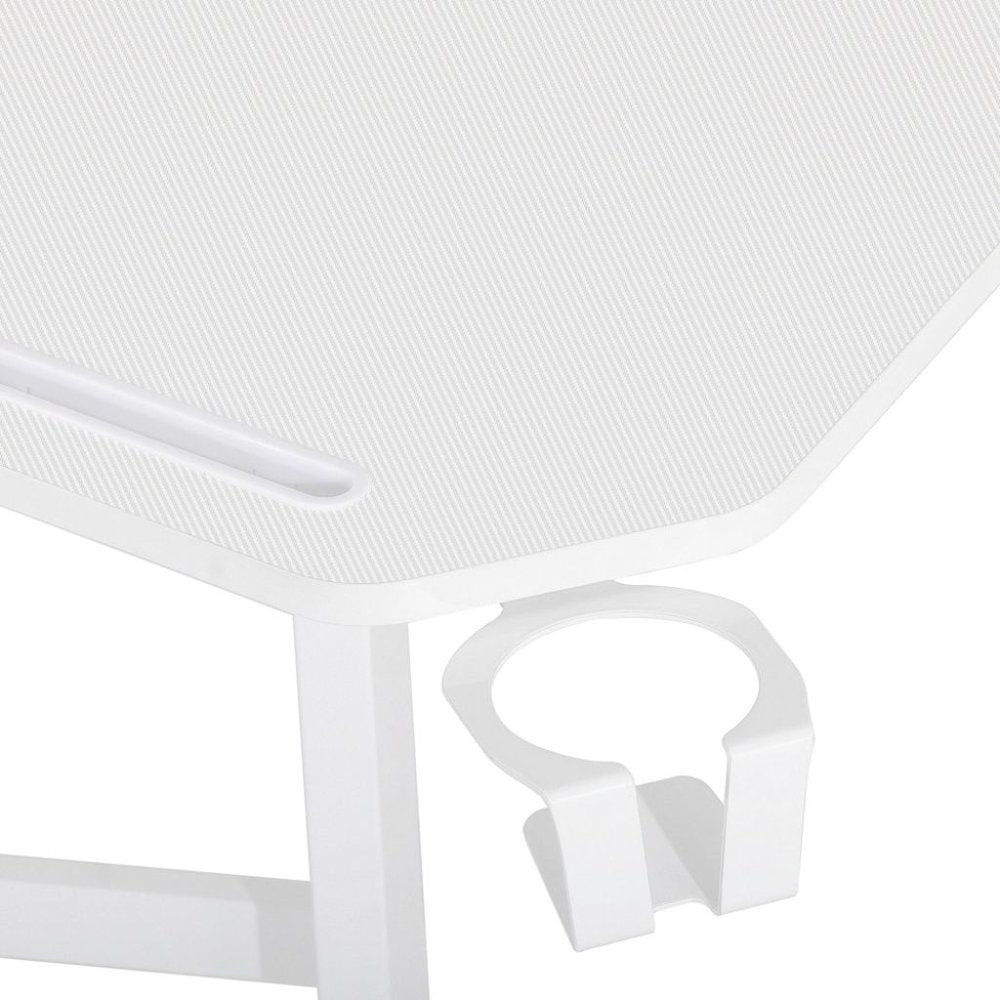 White Gaming Desk with Wheels, Adjustable PC Desk Table for Gamers