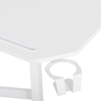 White Gaming Desk with Wheels, Adjustable PC Desk Table for Gamers