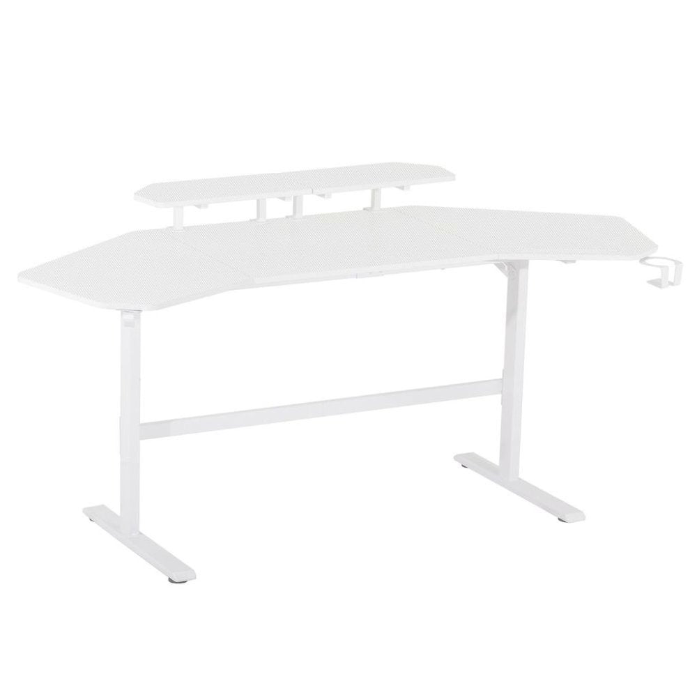 White Gaming Desk with Wheels, Adjustable PC Desk Table for Gamers