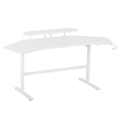 White Gaming Desk with Wheels, Adjustable PC Desk Table for Gamers