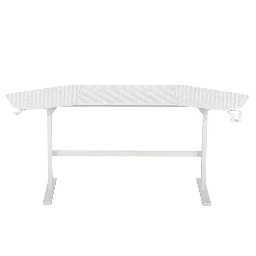 White Gaming Desk with Wheels, Adjustable PC Desk Table for Gamers