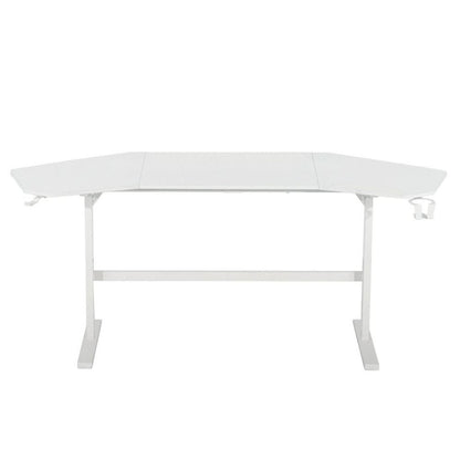 White Gaming Desk with Wheels, Adjustable PC Desk Table for Gamers