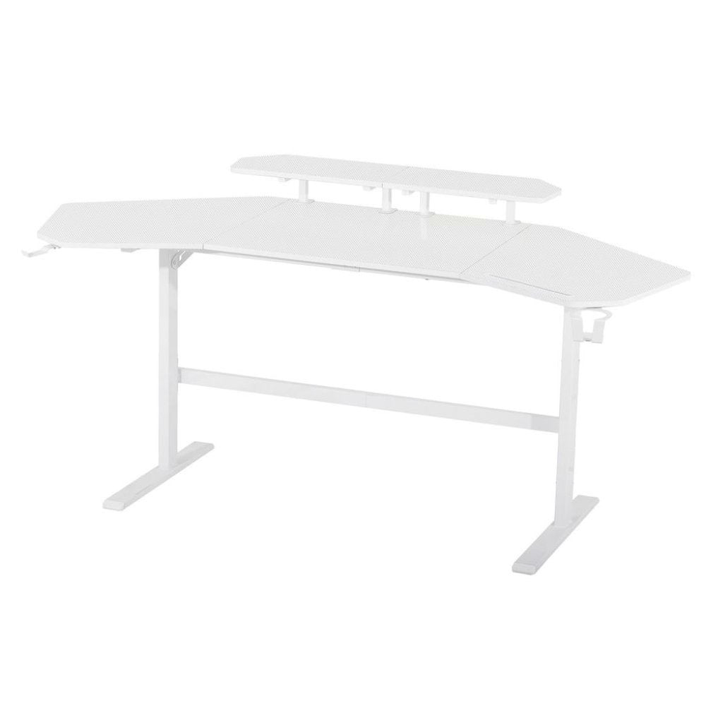 White Gaming Desk with Wheels, Adjustable PC Desk Table for Gamers