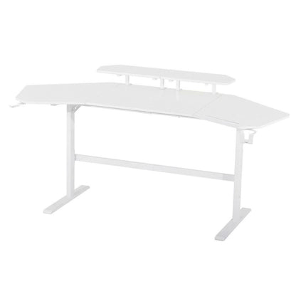 White Gaming Desk with Wheels, Adjustable PC Desk Table for Gamers