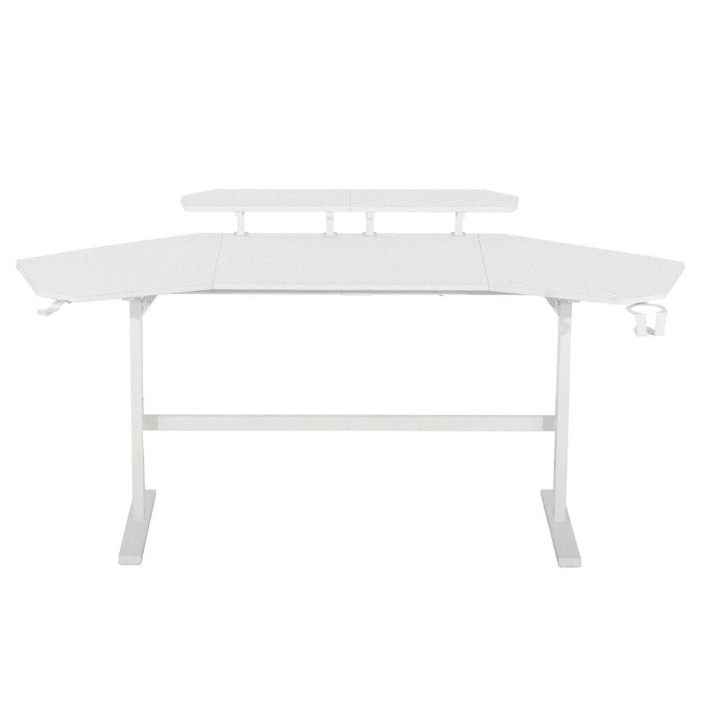 White Gaming Desk with Wheels, Adjustable PC Desk Table for Gamers