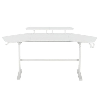White Gaming Desk with Wheels, Adjustable PC Desk Table for Gamers