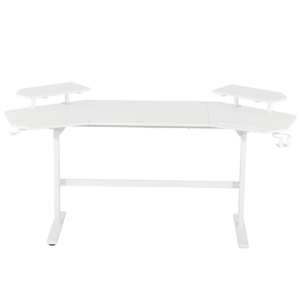 White Gaming Desk with Wheels, Adjustable PC Desk Table for Gamers