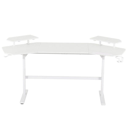 White Gaming Desk with Wheels, Adjustable PC Desk Table for Gamers