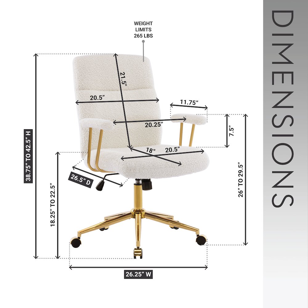 Textured Boucle Fabric White and Gold Office Chair
