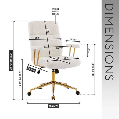 Textured Boucle Fabric White and Gold Office Chair