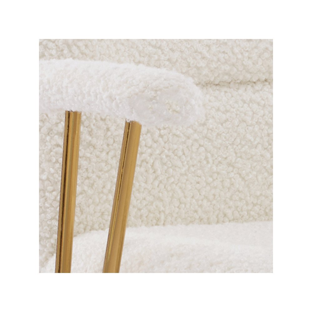 Textured Boucle Fabric White and Gold Office Chair
