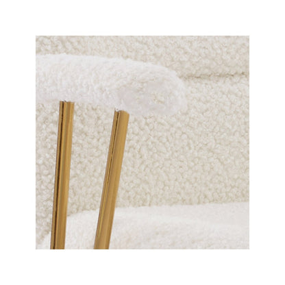 Textured Boucle Fabric White and Gold Office Chair