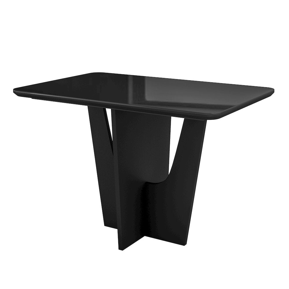 4 Seater Italian Dining Table with Painted Glass Top and Wooden Base, Black