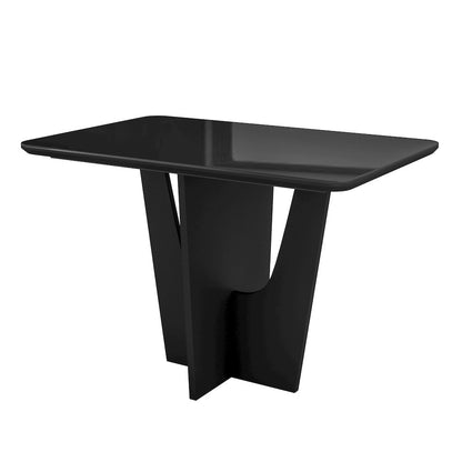 4 Seater Italian Dining Table with Painted Glass Top and Wooden Base, Black